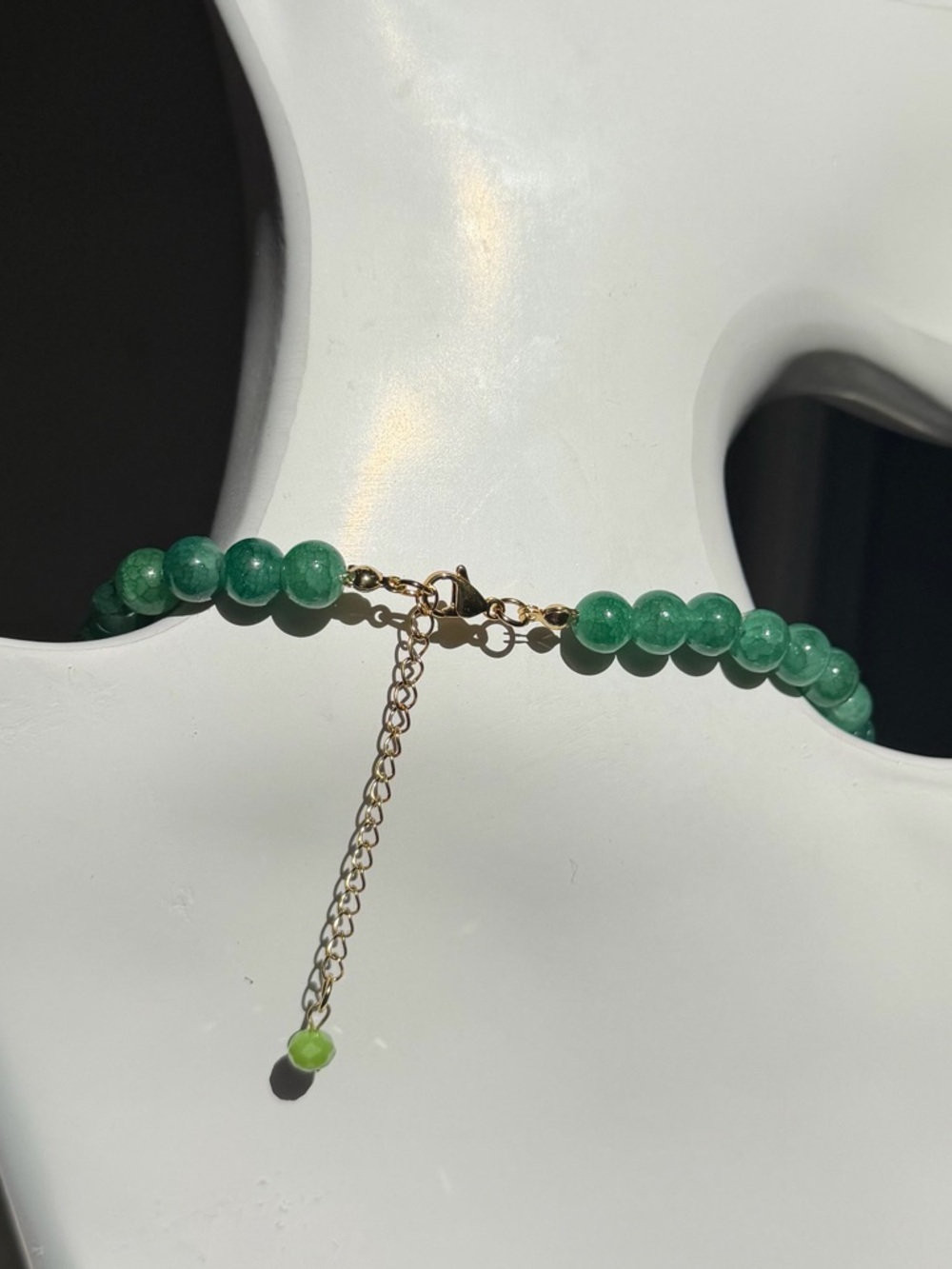 Artisan Czech glass Green Beaded Necklace with Center agate stone - Picture 4 of 4